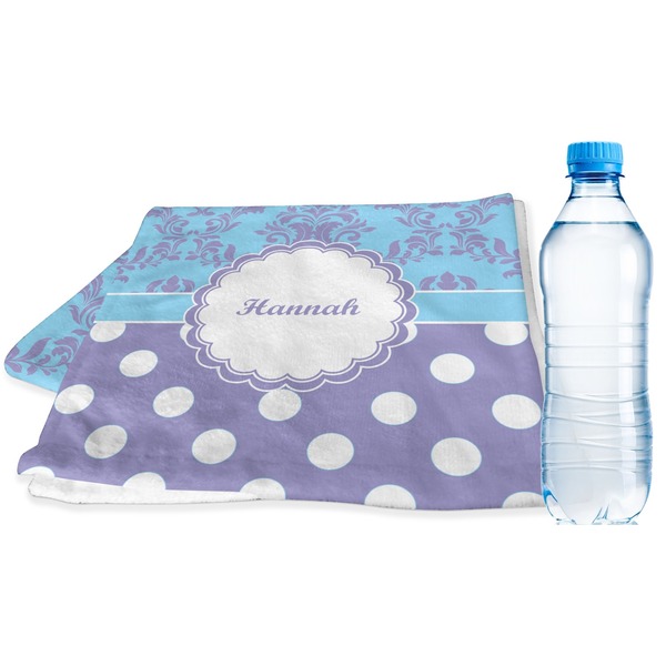 Custom Purple Damask & Dots Sports & Fitness Towel (Personalized)