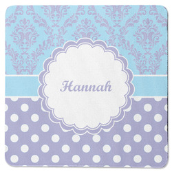 Purple Damask & Dots Square Rubber Backed Coaster (Personalized)