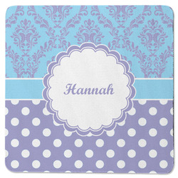 Purple Damask & Dots Square Rubber Backed Coaster (Personalized)