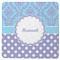 Purple Damask & Dots Square Rubber Backed Coaster (Personalized)