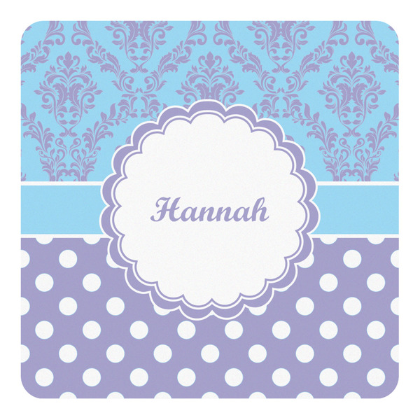 Custom Purple Damask & Dots Square Decal (Personalized)