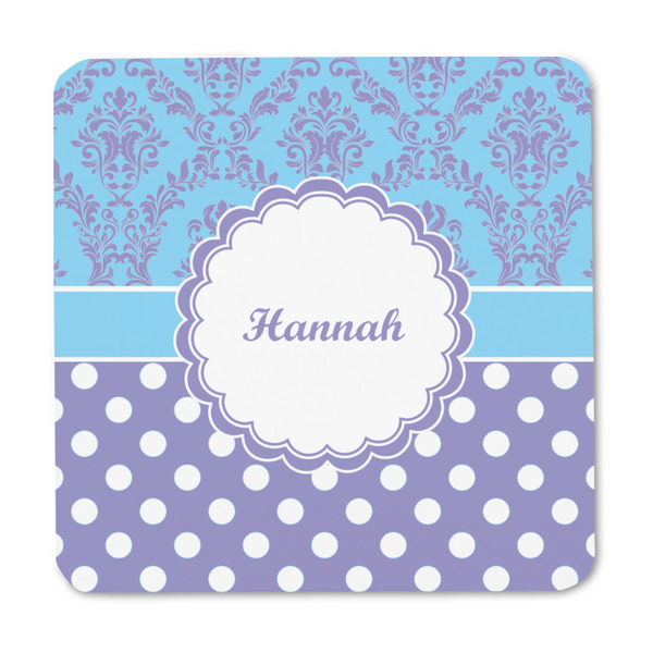 Purple Damask & Dots Square Fridge Magnet - FRONT