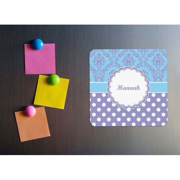 Purple Damask & Dots Square Fridge Magnet - LIFESTYLE