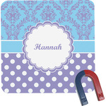Purple Damask & Dots Square Fridge Magnet (Personalized)