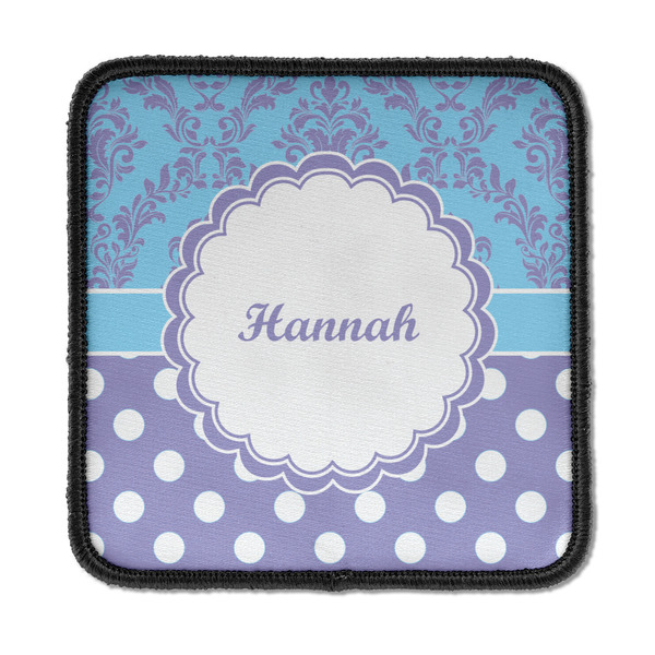 Custom Purple Damask & Dots Iron On Square Patch w/ Name or Text