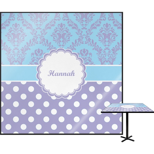 Custom Purple Damask & Dots Square Table Top - 30" (Personalized)