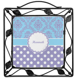 Purple Damask & Dots Square Trivet (Personalized)