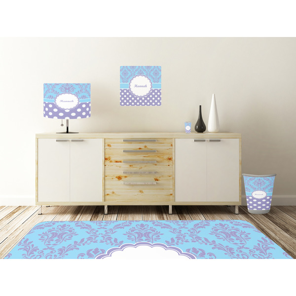 Purple Damask & Dots Square Wall Decal Wooden Desk