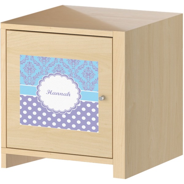 Purple Damask & Dots Square Wall Decal on Wooden Cabinet