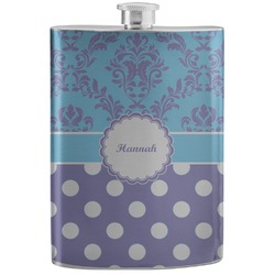 Purple Damask & Dots Stainless Steel Flask (Personalized)