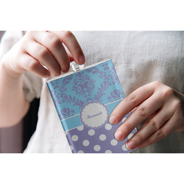 Purple Damask & Dots Stainless Steel Flask - LIFESTYLE 1