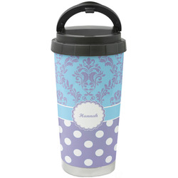 Purple Damask & Dots Stainless Steel Coffee Tumbler (Personalized)