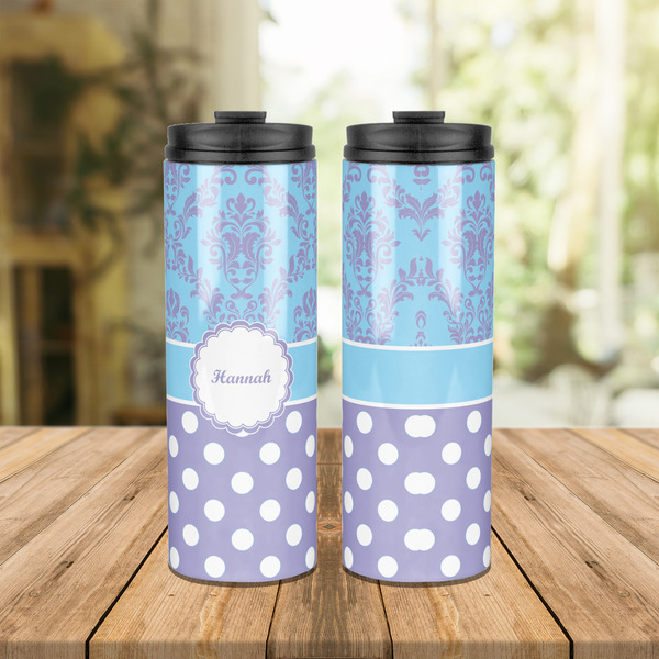 Purple Damask & Dots Stainless Steel Tumbler - Lifestyle