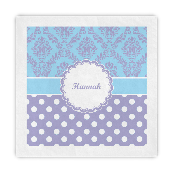 Custom Purple Damask & Dots Decorative Paper Napkins (Personalized)