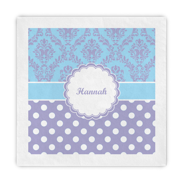 Custom Purple Damask & Dots Standard Decorative Napkins (Personalized)