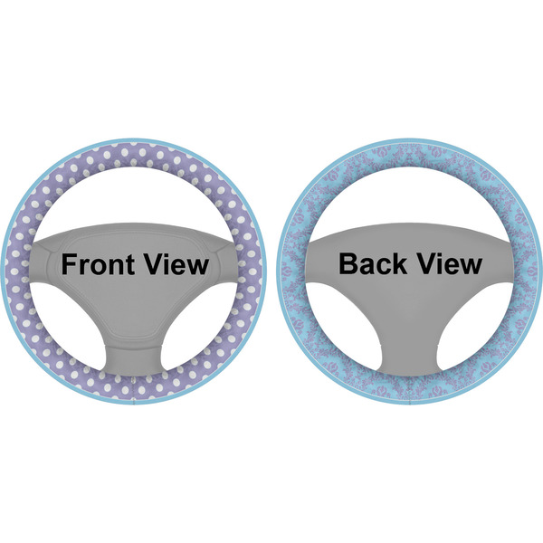 Purple Damask & Dots Steering Wheel Cover- Front and Back
