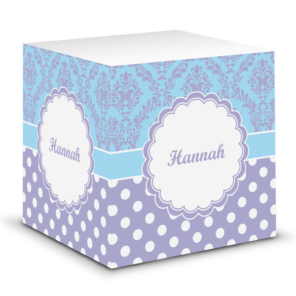 Custom Purple Damask & Dots Sticky Note Cube (Personalized)