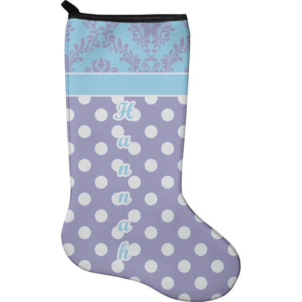 Custom Purple Damask & Dots Holiday Stocking - Neoprene (Personalized)