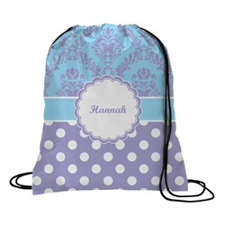 Purple Damask & Dots Drawstring Backpack - Medium (Personalized)
