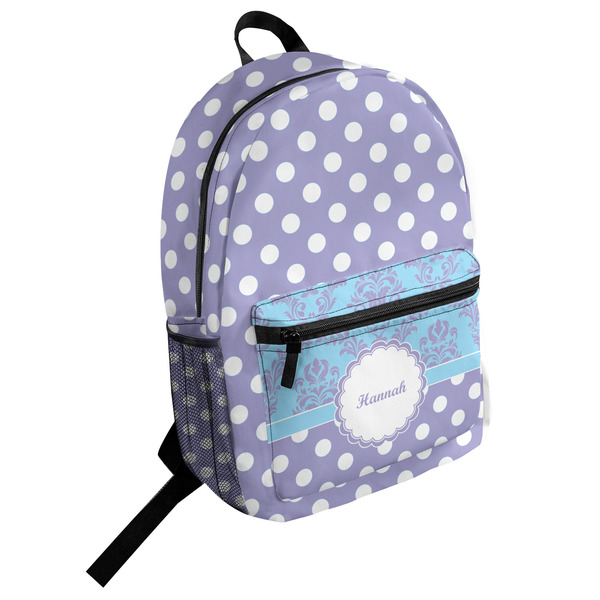 Custom Purple Damask & Dots Student Backpack (Personalized)