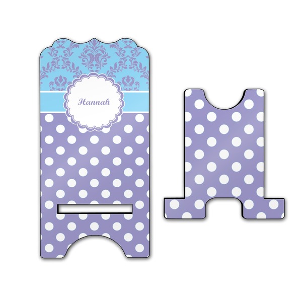 Purple Damask & Dots Stylized Phone Stand - Front & Back - Large
