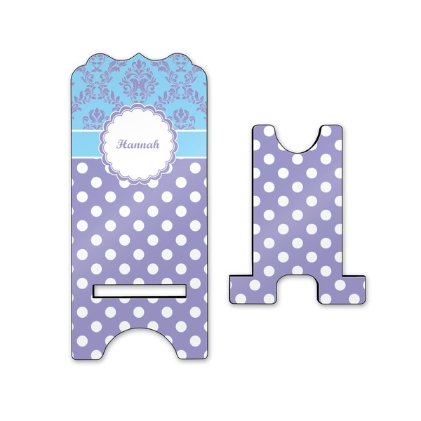 Purple Damask & Dots Stylized Phone Stand - Front & Back - Small