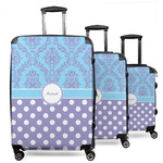 Purple Damask & Dots 3 Piece Luggage Set - 20" Carry On, 24" Medium Checked, 28" Large Checked (Personalized)