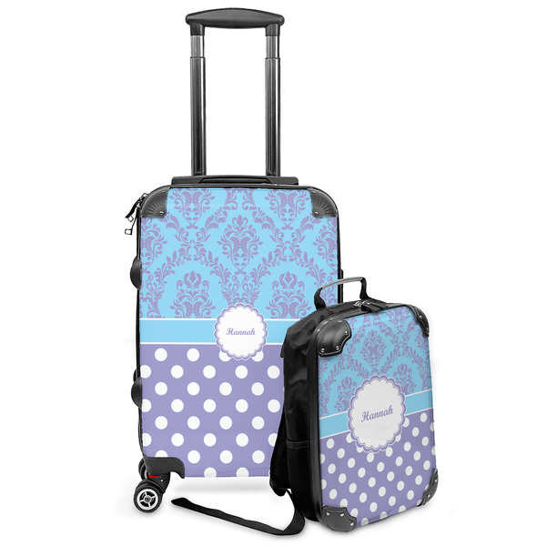 Custom Purple Damask & Dots Kids 2-Piece Luggage Set - Suitcase & Backpack (Personalized)