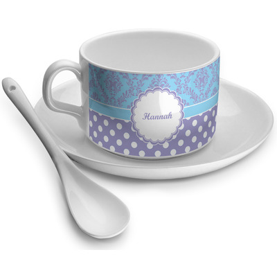 Purple Damask & Dots Tea Cup (Personalized)