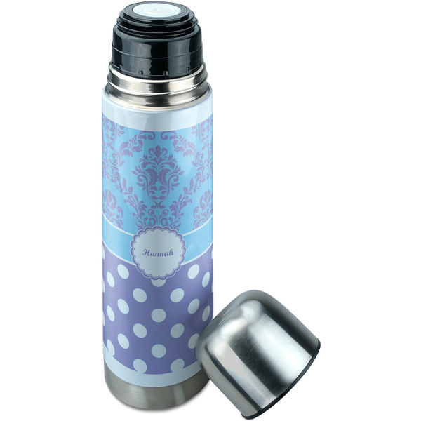 Purple Damask & Dots Thermos - Lid Off