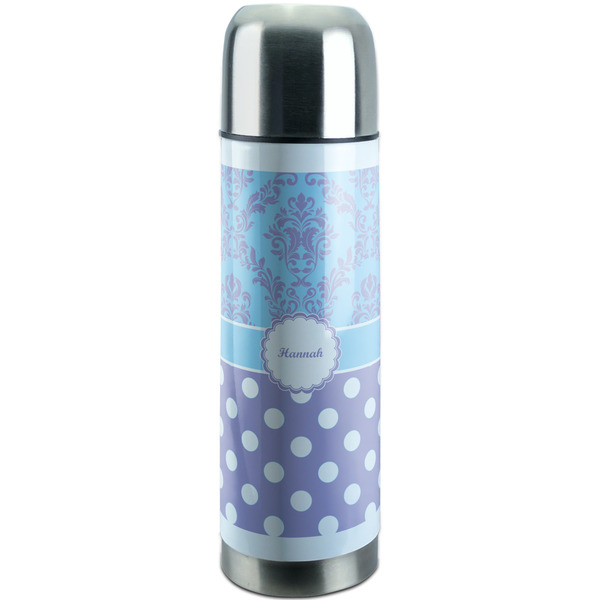 Custom Purple Damask & Dots Stainless Steel Thermos (Personalized)
