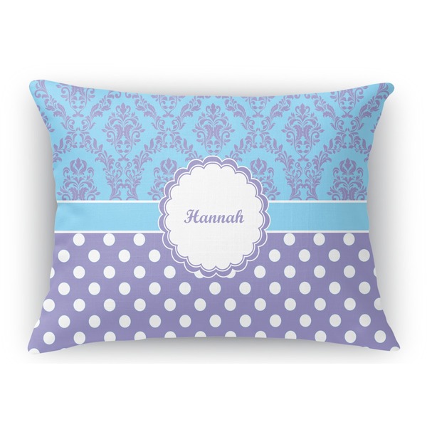 Custom Purple Damask & Dots Rectangular Throw Pillow Case (Personalized)