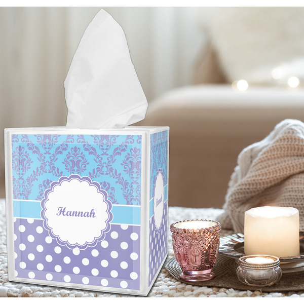 Purple Damask & Dots Tissue Box - LIFESTYLE