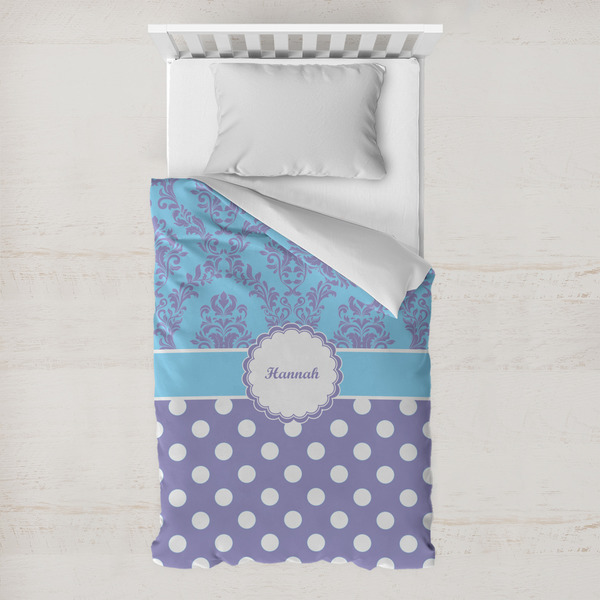 Custom Purple Damask & Dots Toddler Duvet Cover w/ Name or Text