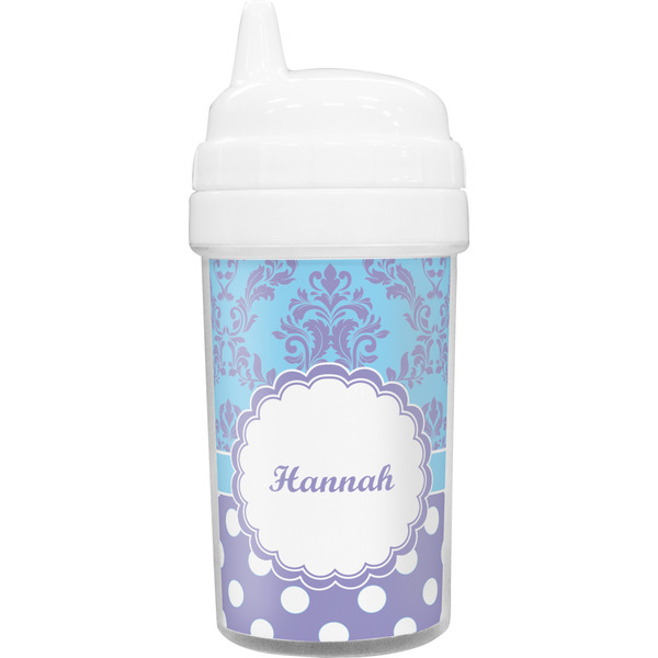 Custom Purple Damask & Dots Toddler Sippy Cup (Personalized)