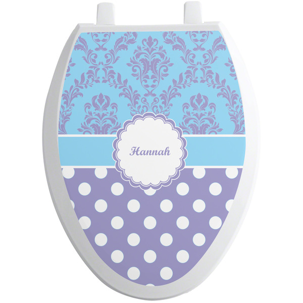 Purple Damask & Dots Toilet Seat Decal (Personalized)