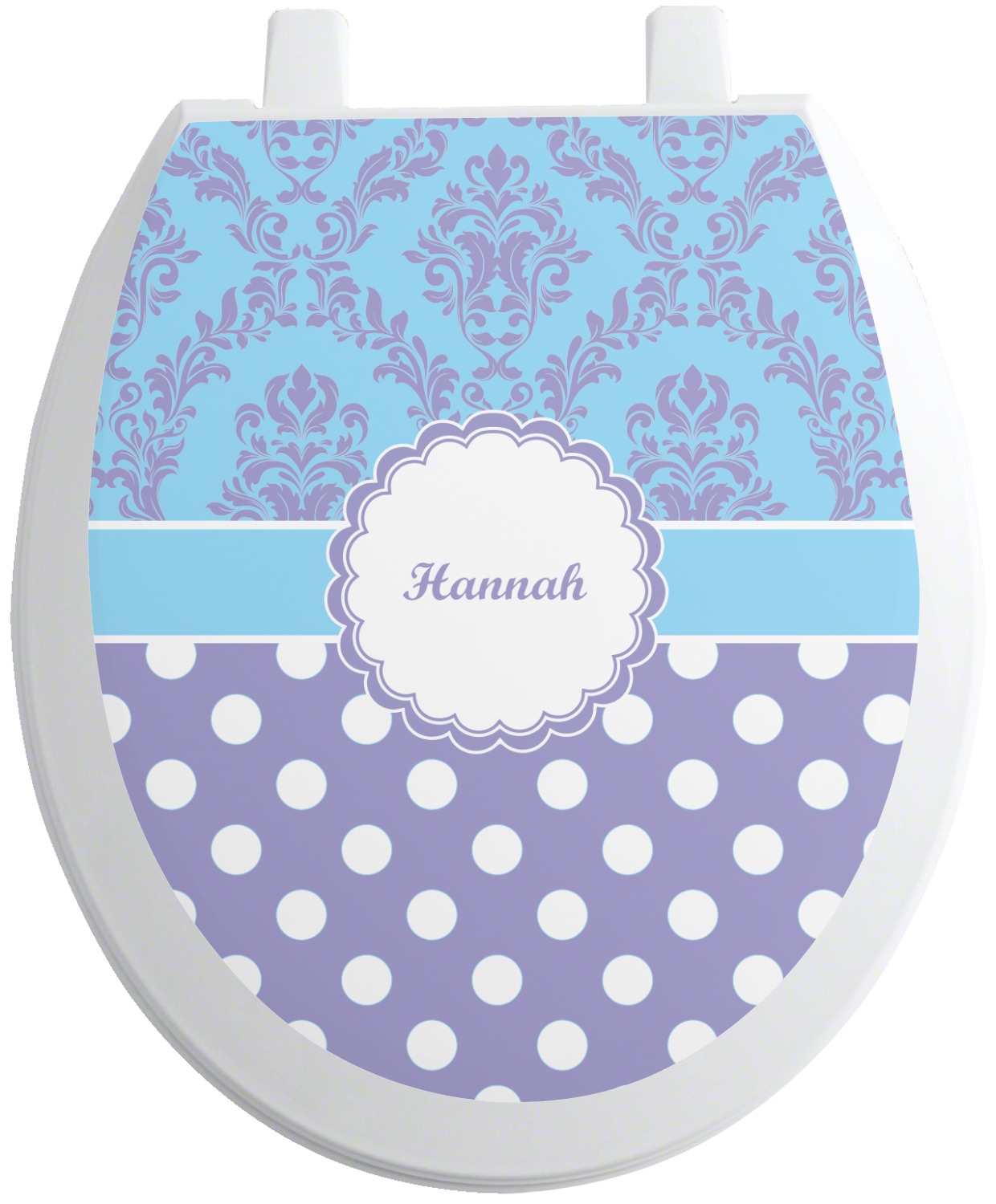 Custom Purple Damask & Dots Toilet Seat Decal (Personalized