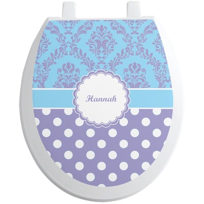 Purple Damask & Dots Toilet Seat Decal - Round (Personalized)