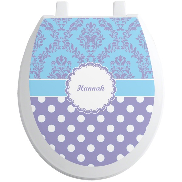 Custom Purple Damask & Dots Toilet Seat Decal (Personalized)