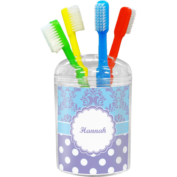Custom Purple Damask & Dots Toothbrush Holder (Personalized)