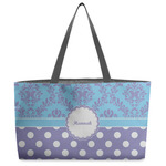 Purple Damask & Dots Beach Totes Bag - w/ Black Handles (Personalized)