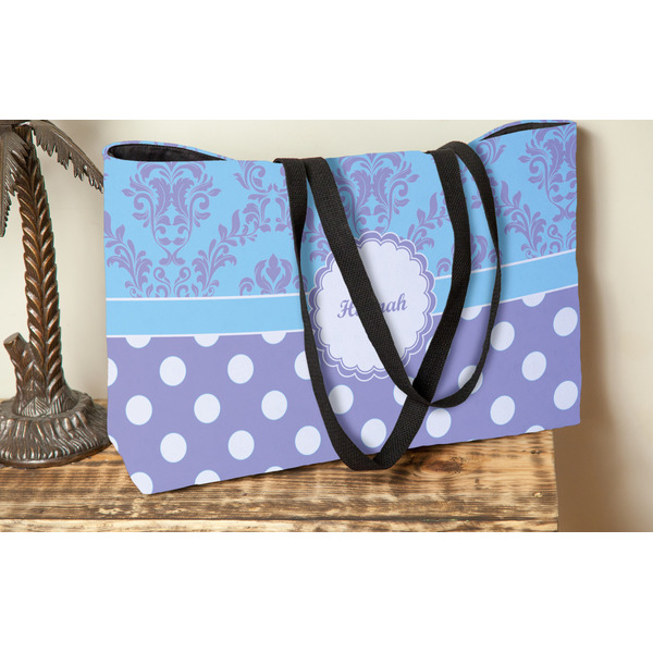 Purple Damask & Dots Tote w/Black Handles - Lifestyle View