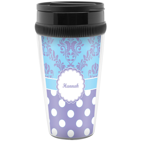 Custom Purple Damask & Dots Acrylic Travel Mug without Handle (Personalized)