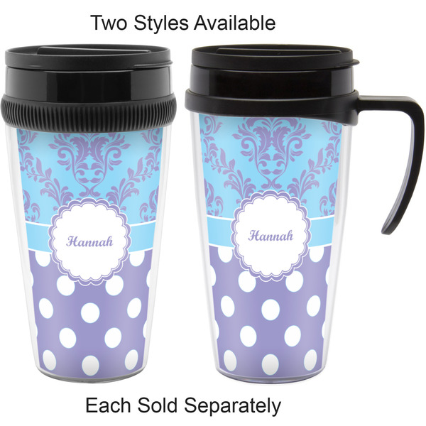 Purple Damask & Dots Travel Mugs - with & without Handle
