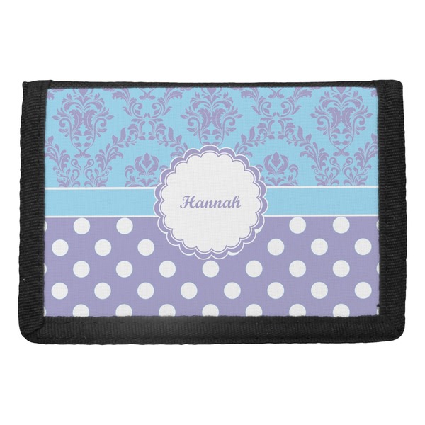 Custom Purple Damask & Dots Trifold Wallet (Personalized)