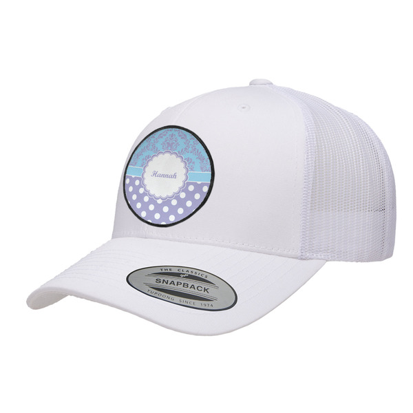 Custom Purple Damask & Dots Trucker Hat - White (Personalized)
