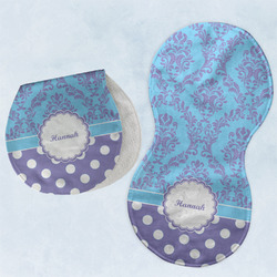 Purple Damask & Dots Burp Pads - Velour - Set of 2 w/ Name or Text