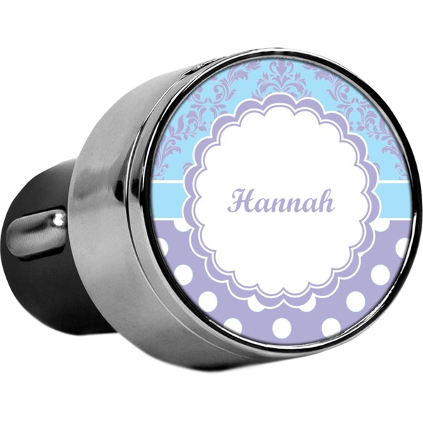 Custom Purple Damask & Dots USB Car Charger (Personalized)