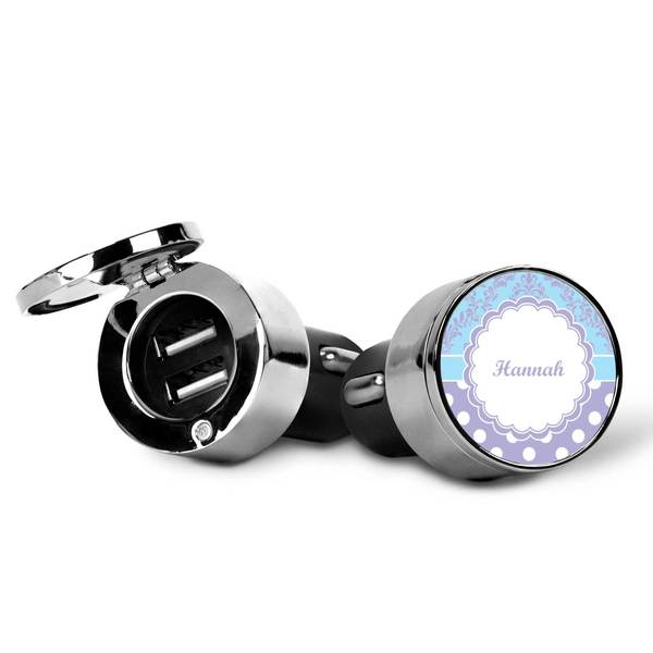 Purple Damask & Dots USB Car Charger