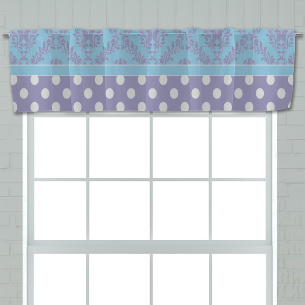 Purple Damask & Dots Valance - Closeup on window